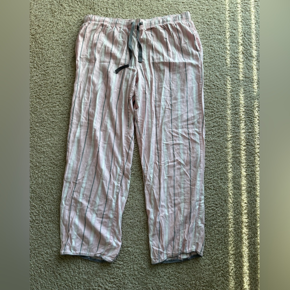 Victoria's Secret Light Pink Striped Pajama Pants white grey XL drawstring